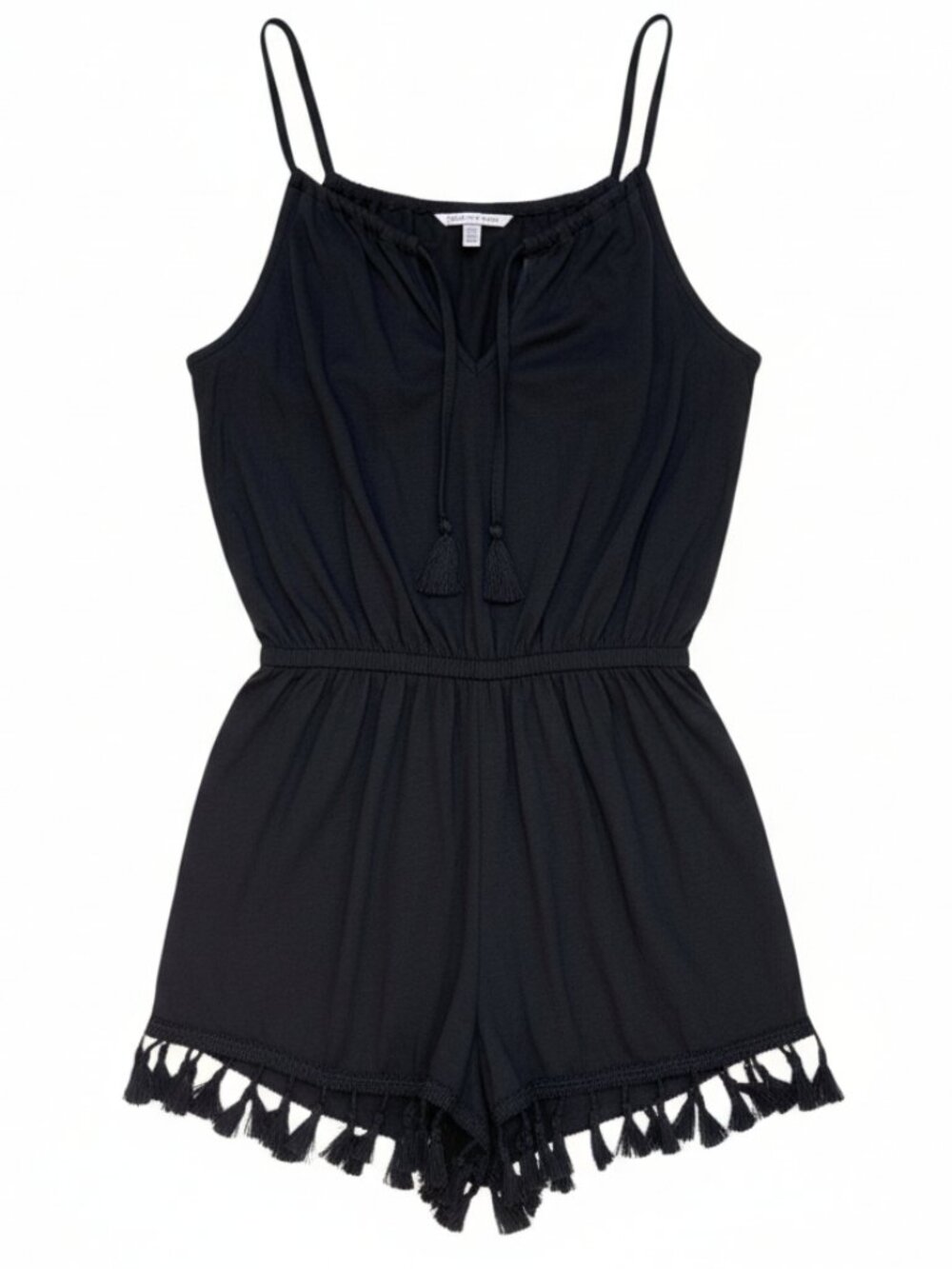 Victoria's Secret Tassel Trim Romper Black Sleeveless Boho Festival Beach-XS